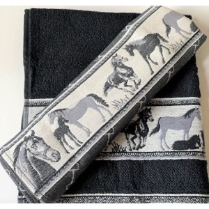 Hand- en Theedoek - Paarden - Zwart